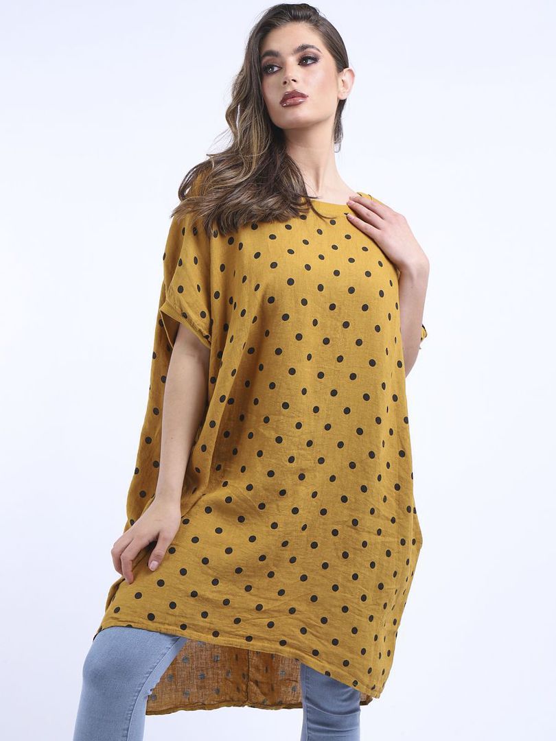 Bianca Linen Spotted Dress Mustard image 1